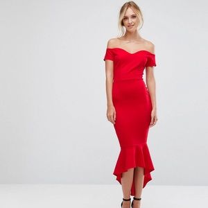 ASOS John Zack Petite Off Shoulder Ruffle Dress
